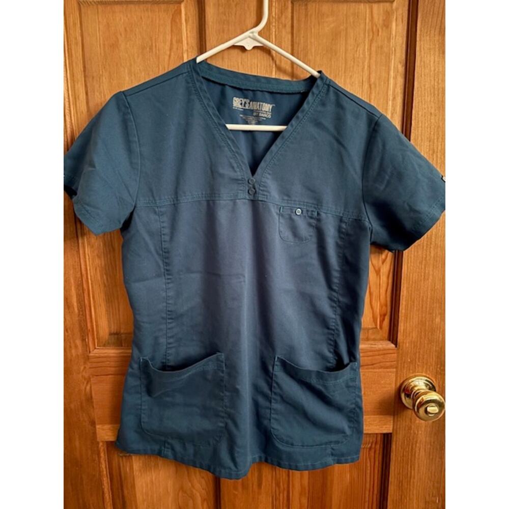 3-Pocket Mock Wrap V-neck Scrub Top Greys Anatomy Barco Navy Blue Size M